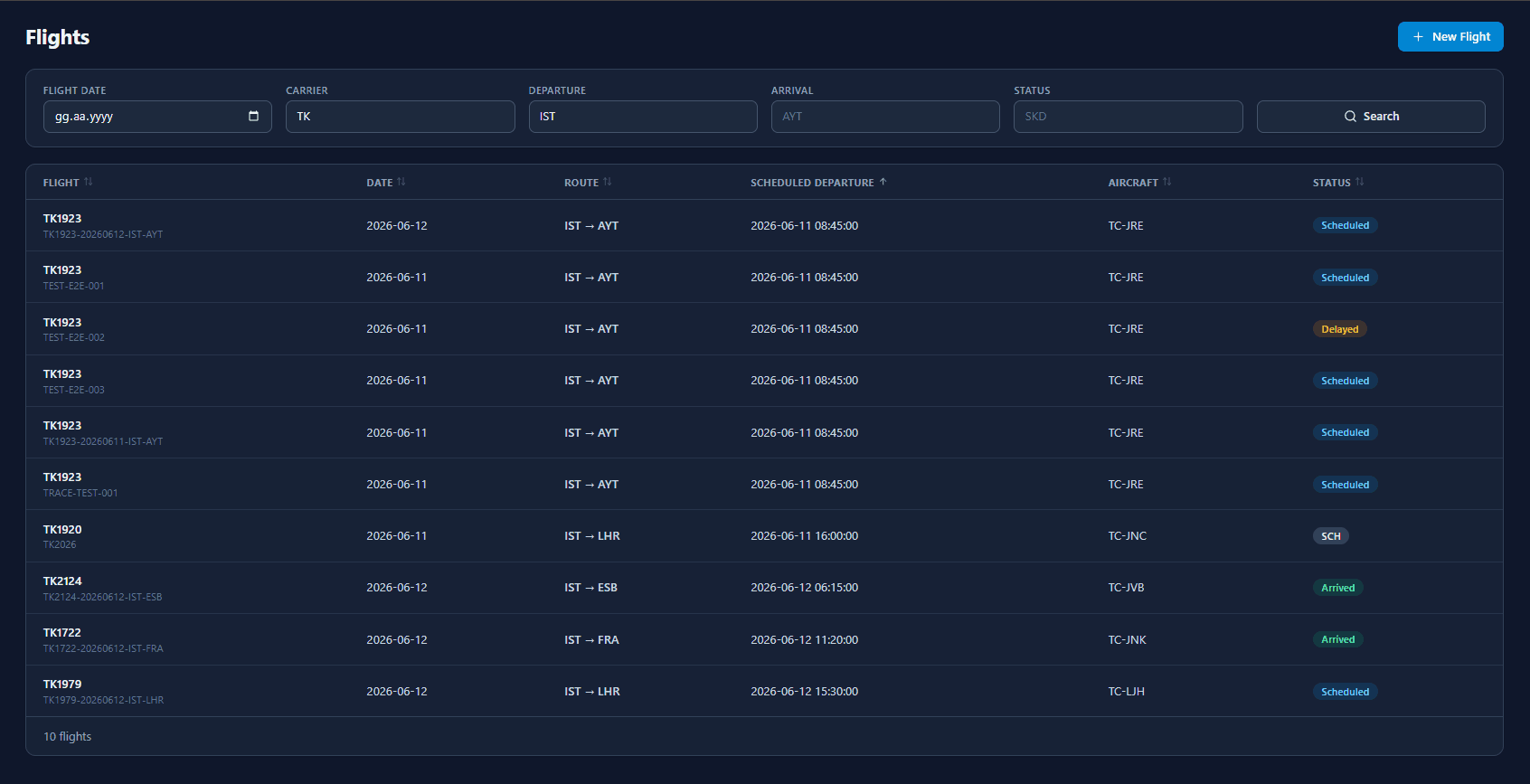 Flight list & filtering