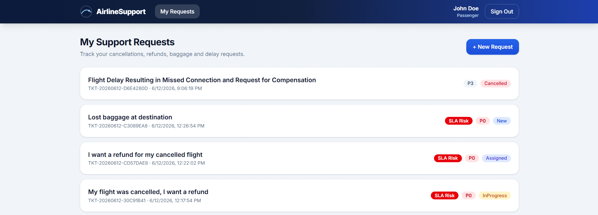 Passenger portal — requests